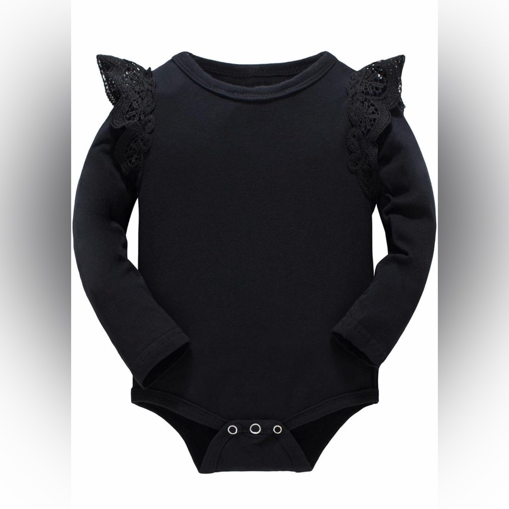 GUC Black Lace Shoulder Wings/Fringe Baby One Piece (12-18 months)
